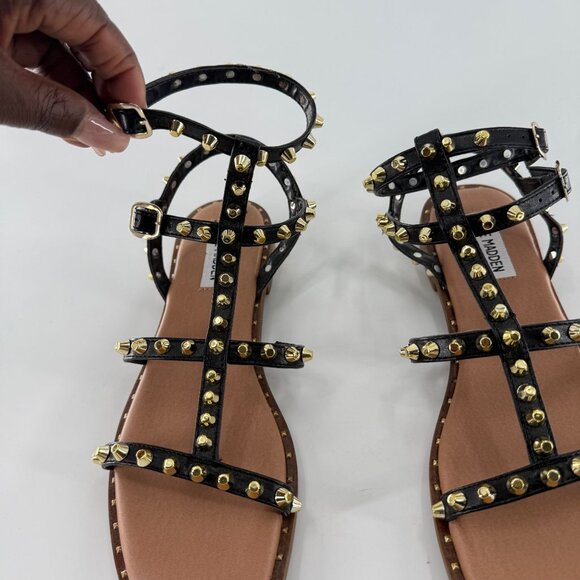 Steve Madden Women's Black & Gold Studded Gladiator Sandals Adjustable, 7 - Picture 5 of 9